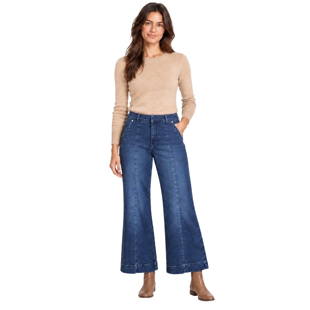 Pilcro and the Letterpress High-Rise Wide-Leg Blue Denim Jeans Size 28 Dark Wash
